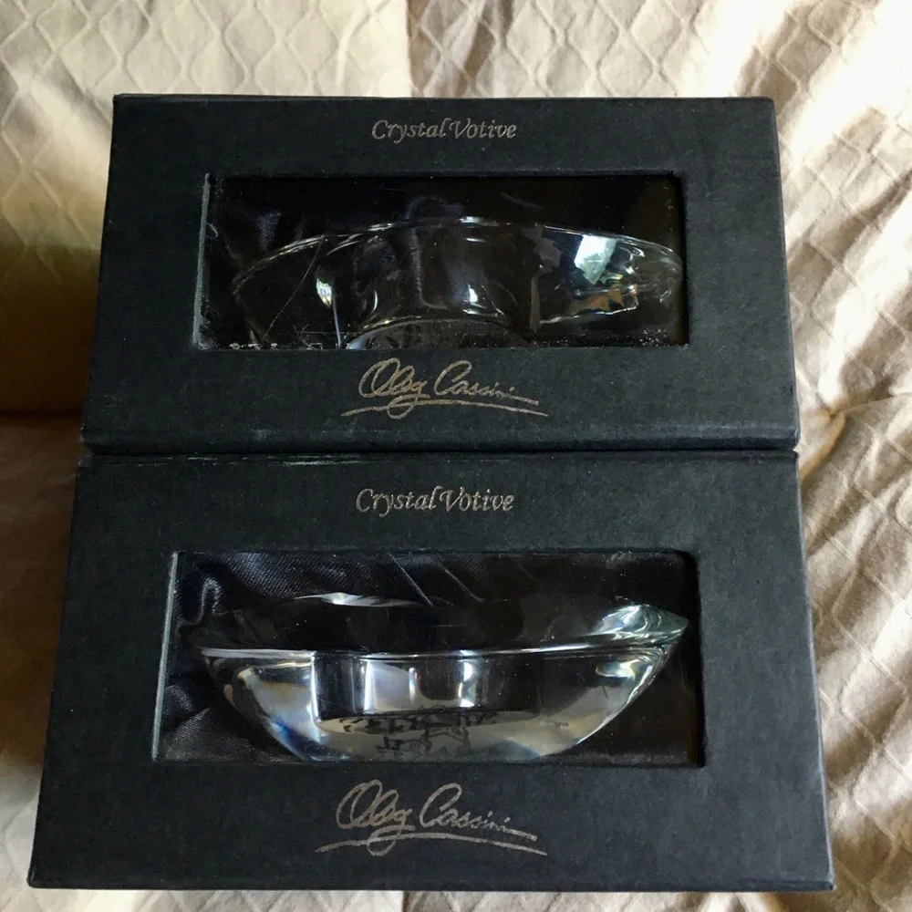 Oleg Cassini crystal candle votives Pebble Beach set of 2